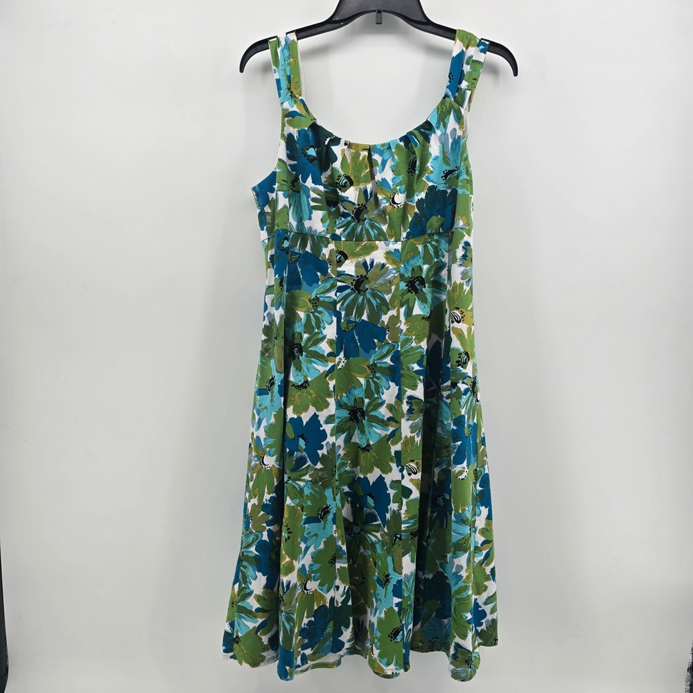 London Times Blue Green Floral Spring Fit Flare Dress Womens 12 Sleeveless